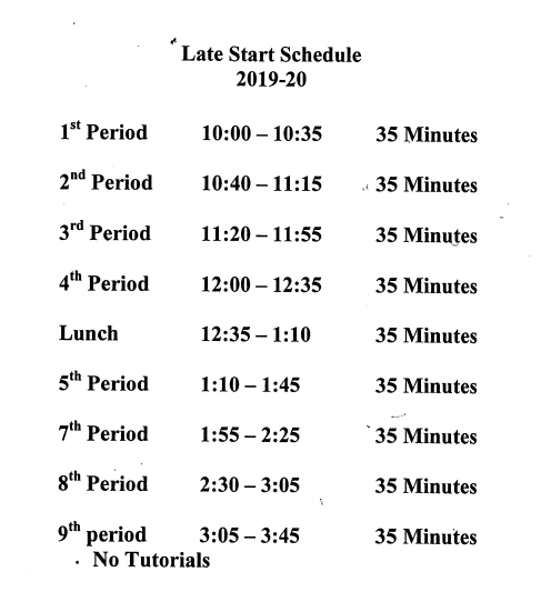 late start schedule for high school